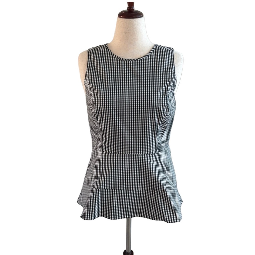 White House Black Market | Black & white gingham peplum top | Sz 10 | Exc Cond